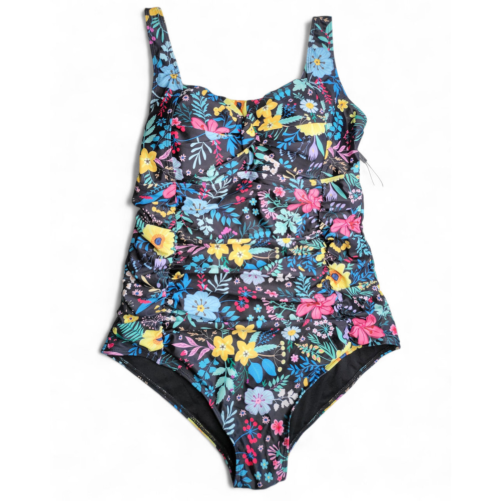 NWT HANNA NIKOLE Swimsuit Ruched Floral One Piece Tummy Control Built in Bra 14W